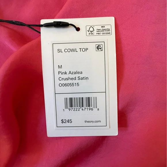 NWT Theory Sleeveless Draped Satin Cowlneck Pink Azalea Shell Size Medium - Picture 10 of 12
